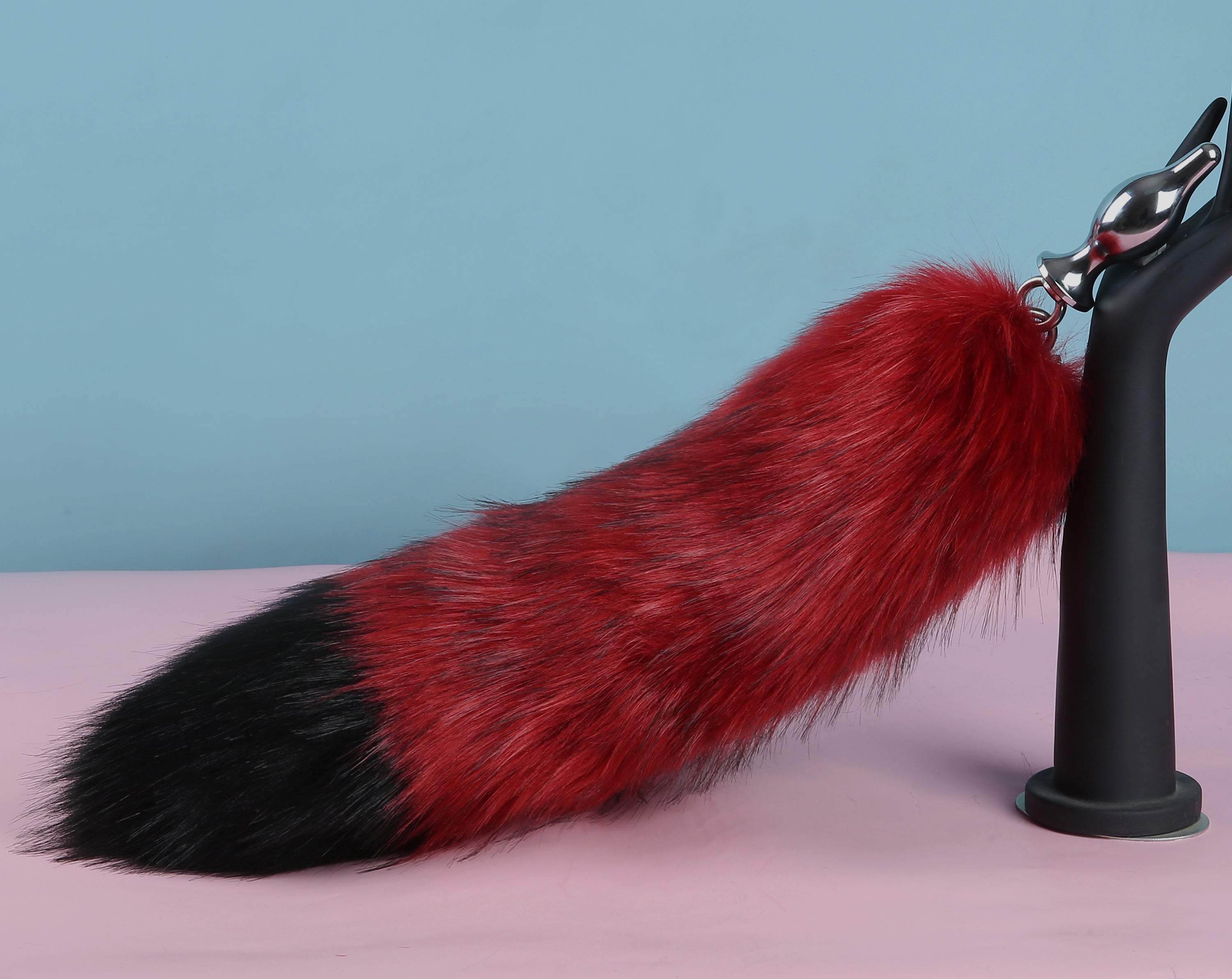 red black tug tail plug and ear set fluffy fox tail butt plug and ear set wolf tail buttplug sex toy bdsm cat tail bondage petplay