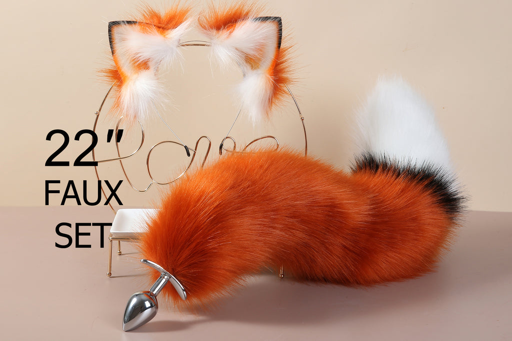 red fox tail plug and ear set fox ear and tail butt plug wolf tail but