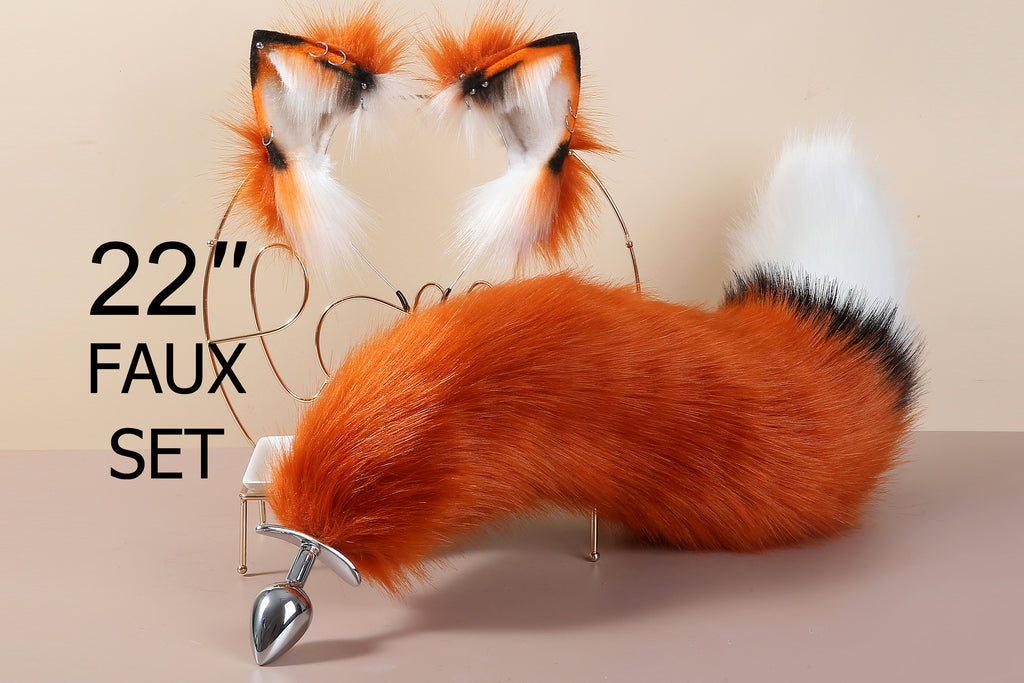 red fox tail plug and ear set fox ear and tail butt plug wolf tail buttplug  with tails sextoy anime cosplay ear and tail set petplay mature