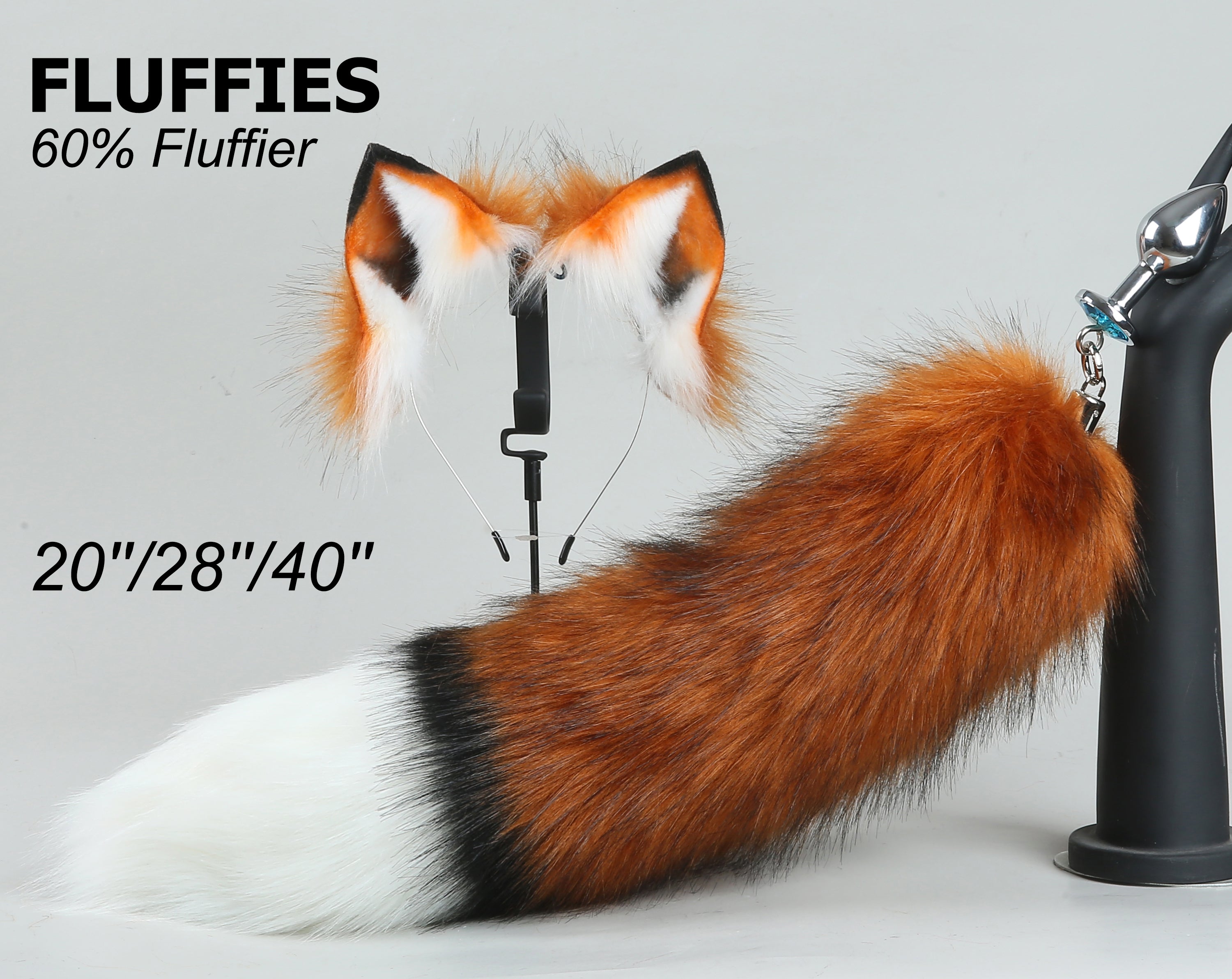 red fox tail plug and ear set fox ear fluffy wolf tail butt plug tail buttplug wolf ear petplay sextoy anal plug tail cat tail plug