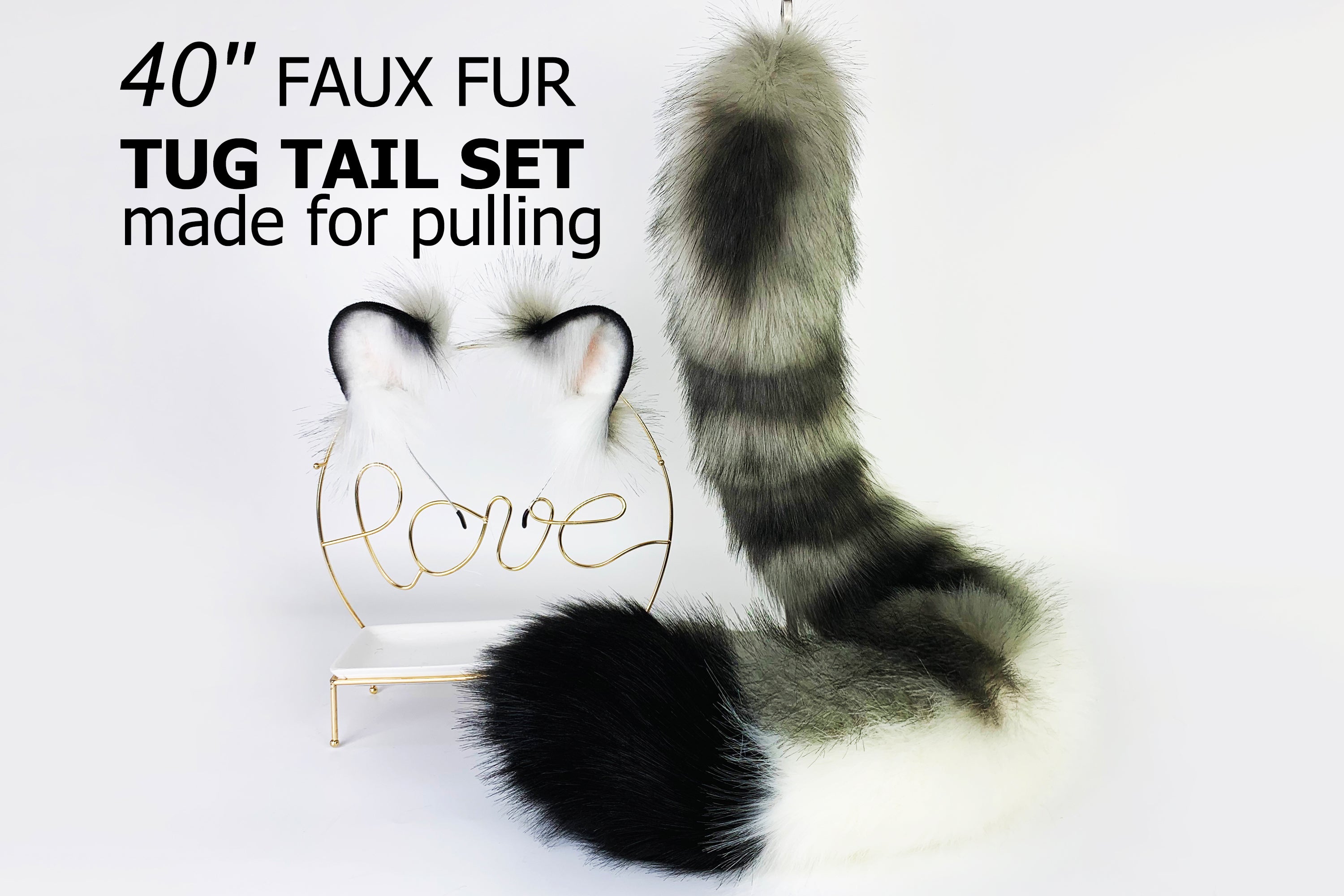 Realistic faux fur snow leopard ear and tail plug set tug tail plug and ear set anime cosplay ear and tail set petplay set anal plug mature