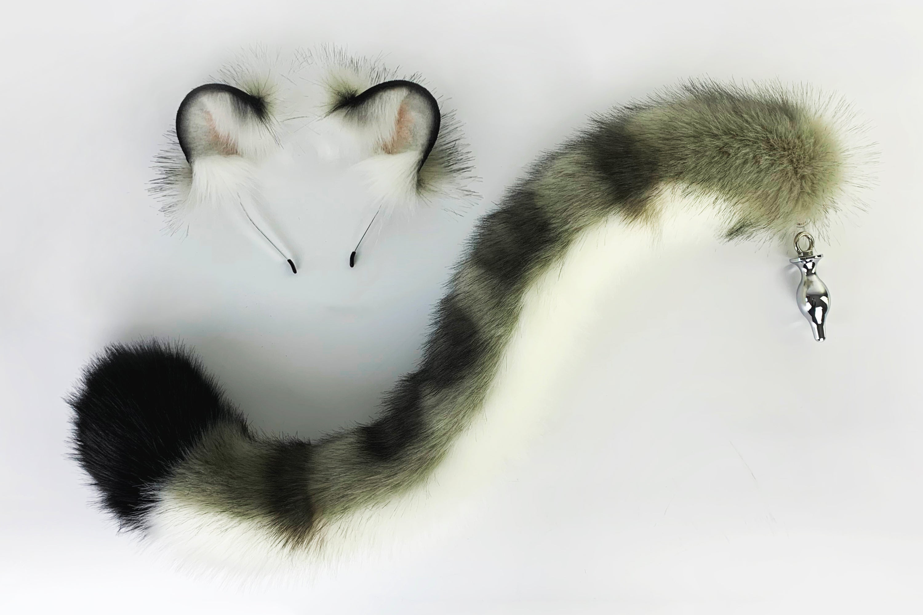 Realistic faux fur snow leopard ear and tail plug set tug tail plug and ear set anime cosplay ear and tail set petplay set anal plug mature