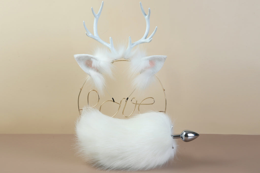 white deer tail plug and ear set cosplay deer ear and tail set pet pla ...