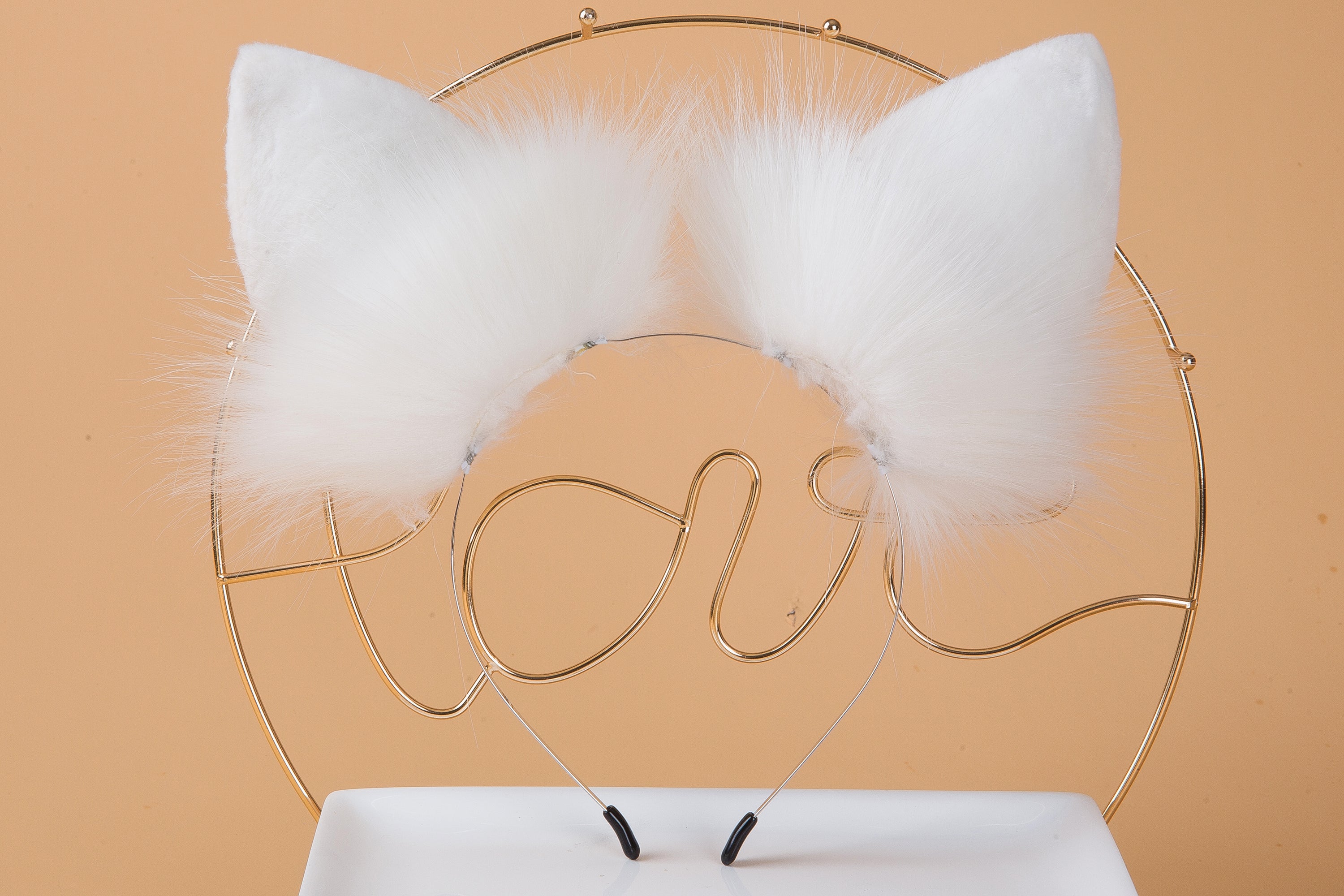 white faux fur bunny ear anime cosplay rabbit ear petplay ear animal ear headband petplay kitten play ear kittenplay ear neko cosplay ear