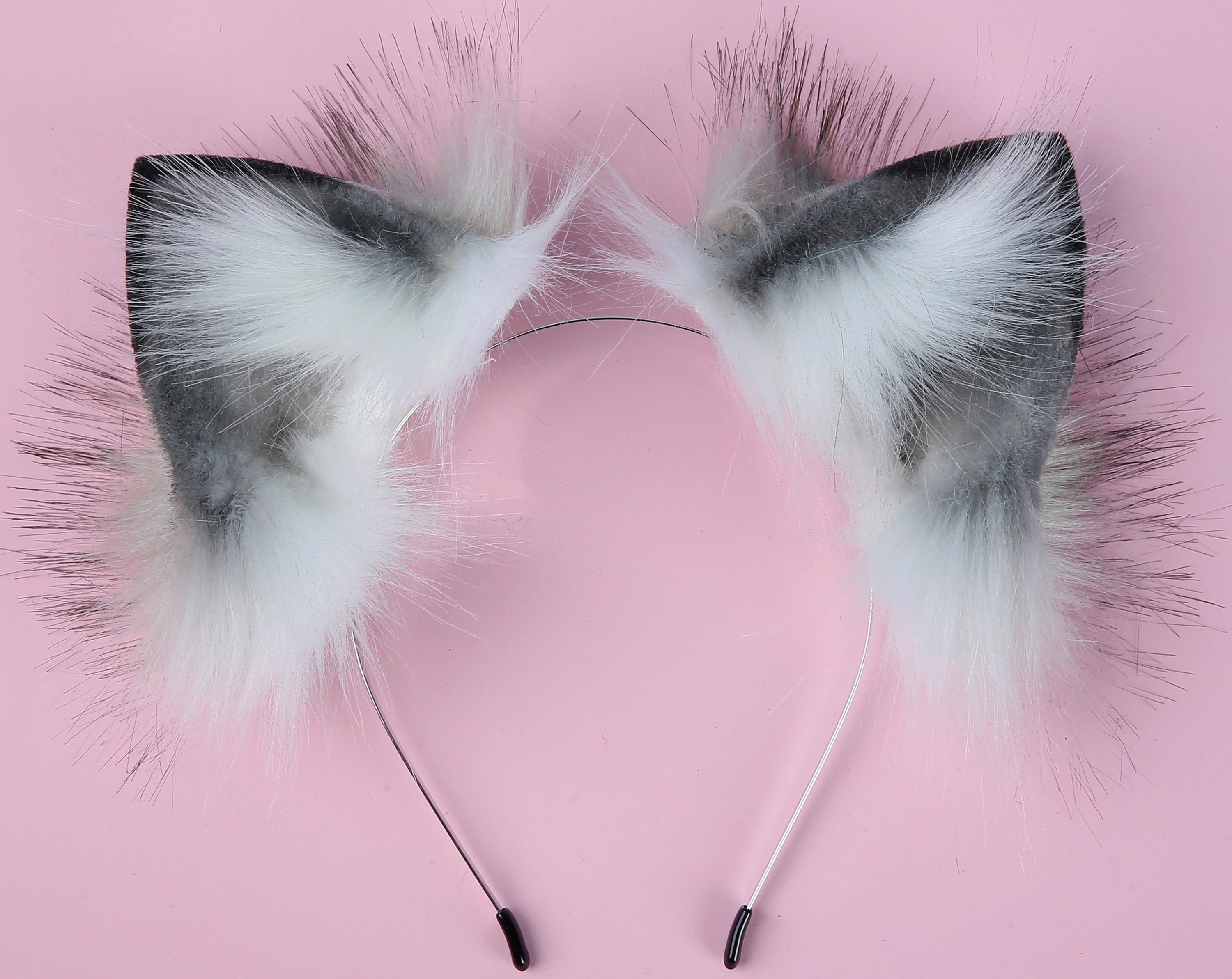 white gray tug tail plug and ear set faux fur fox tail butt plug wolf tail buttplug ddlg sex toy bdsm cat tail plug bondage petplay