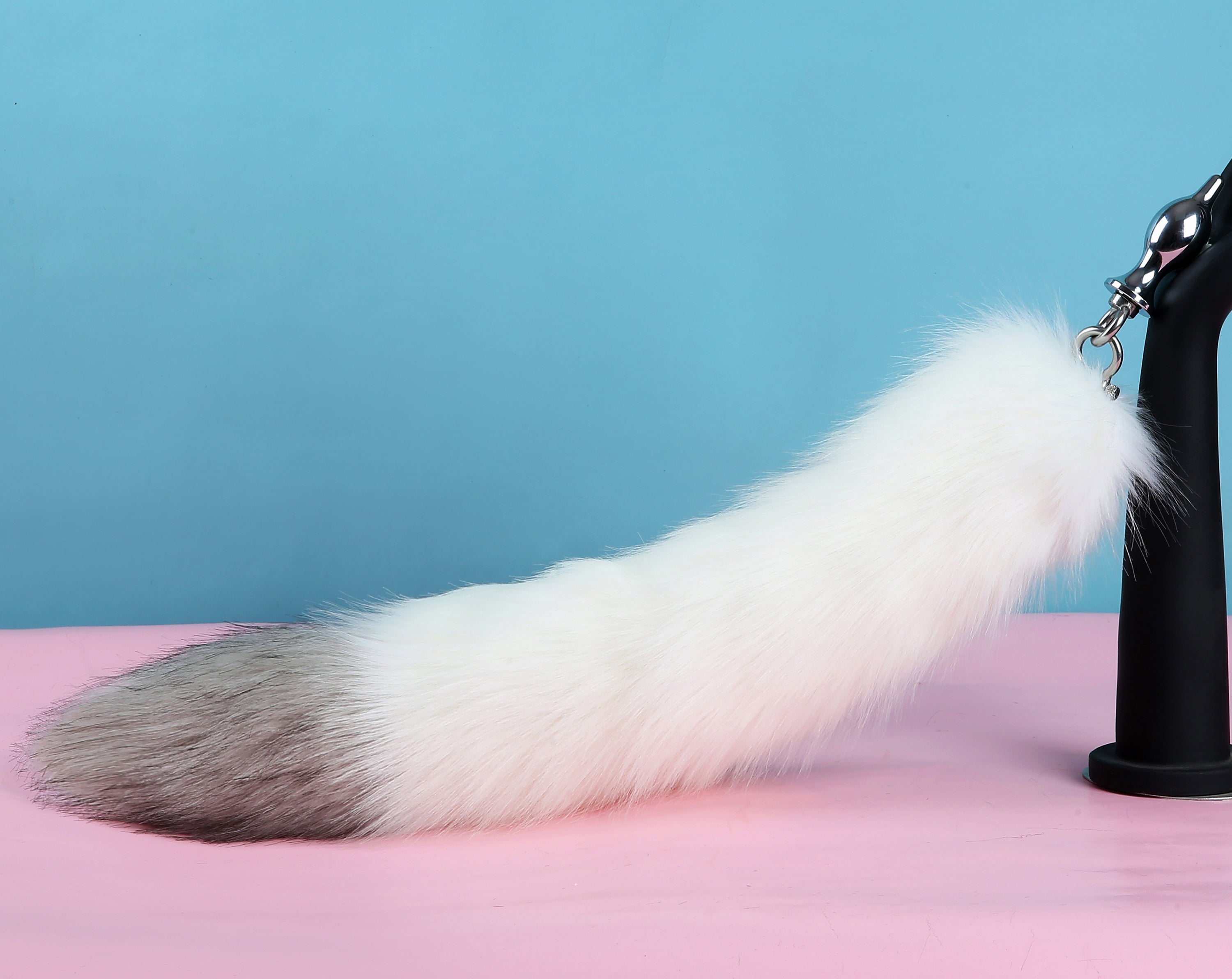 white gray tug tail plug and ear set faux fur fox tail butt plug wolf tail buttplug ddlg sex toy bdsm cat tail plug bondage petplay