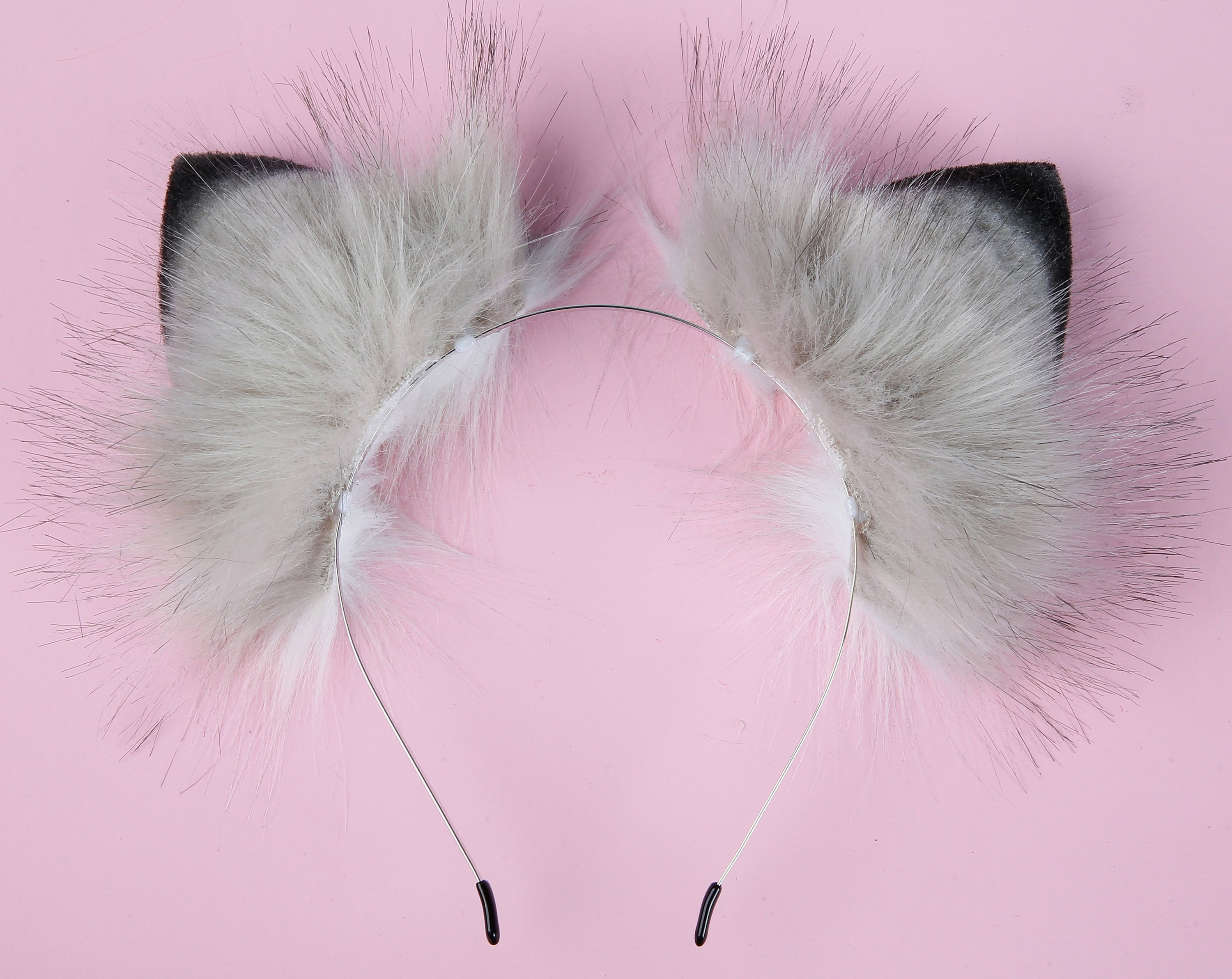 white gray tug tail plug and ear set fluffy fox tail butt plug and ear set wolf tail buttplug sex toy bdsm cat tail bondage petplay