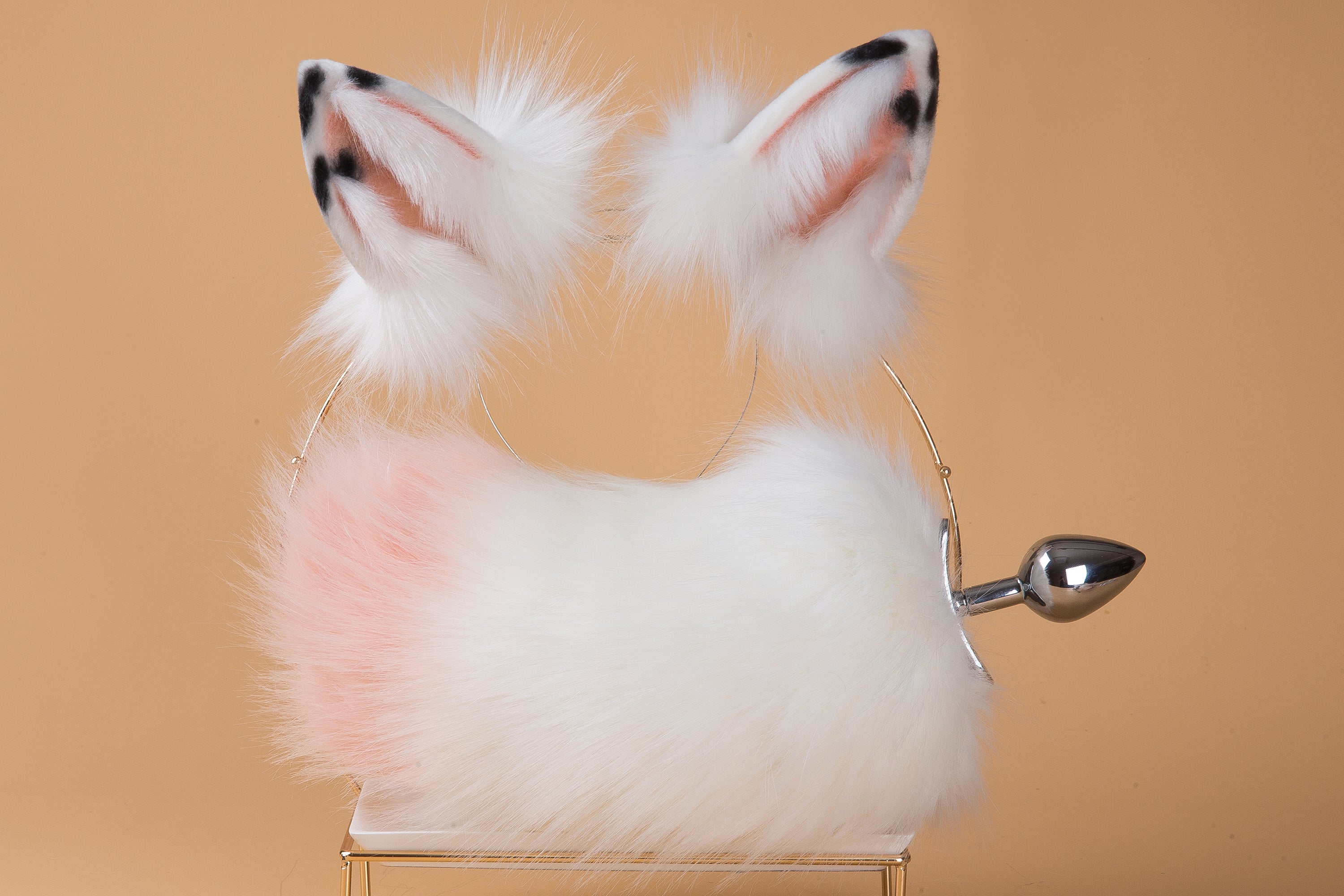 white pink faux fur bunny tail plug and ear anime cosplay rabbit tail butt plug and ear bunny kemonomimi rabbit therian