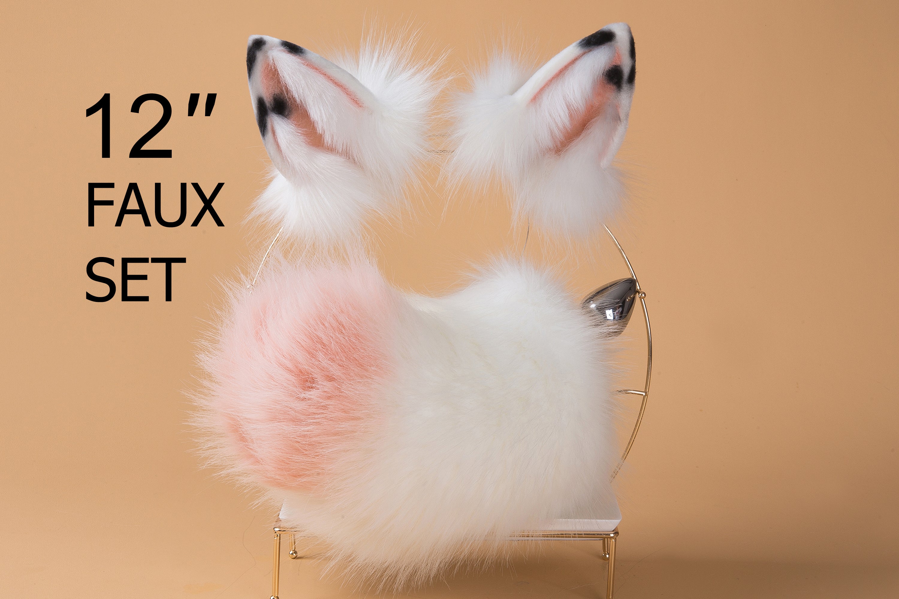 white pink faux fur bunny tail plug and ear set neko cosplay anime cosplay neko ear and tail kitten rabbit tail butt plug and ear set