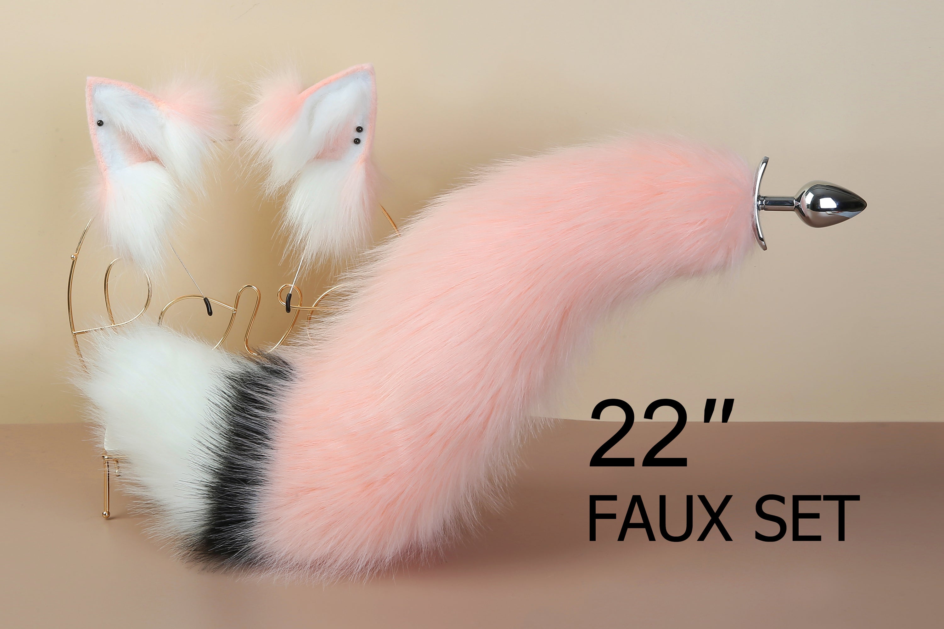 white pink fox tail plug and ears set detach curly tail butt plug kitten wolf tail buttplug cat petplay bdsm cosplay anime sextoy