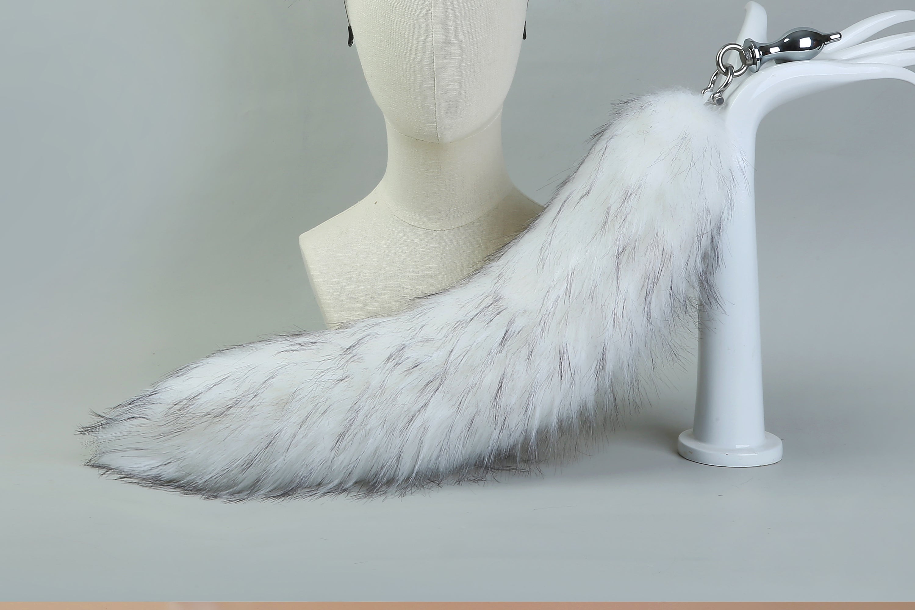 white tug tail plug and ear set faux fur fox tail butt plug wolf tail buttplug ddlg sex toy bdsm cat tail plug anal bondage petplay